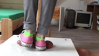 No mercy sneakers cockcrushing. Jump stomp trample full weight on cock ball