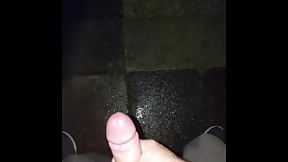 Cum Explosion public outside listening to neighbours fucking